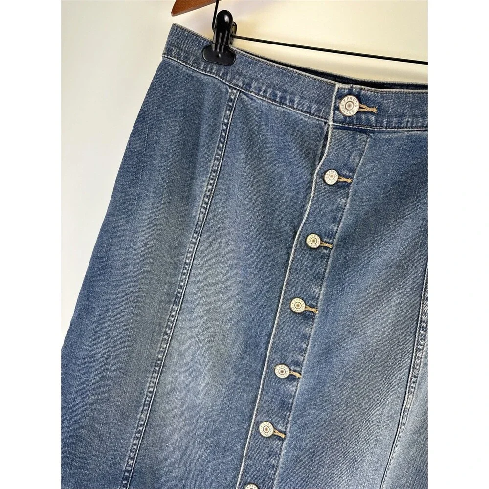 Express Jeans Denim Midi Skirt Button Front A-line Western Country Boho Women 14